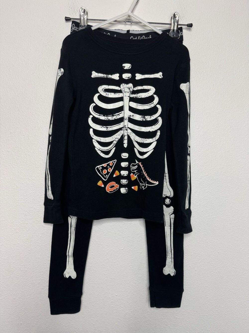 Cat & Jack Size 6 Kids Skeleton Pajama Set Black Halloween Glow In The Dark